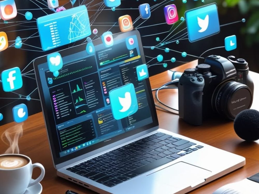 Modern Social Media Management and Digital Content Creator Workspace